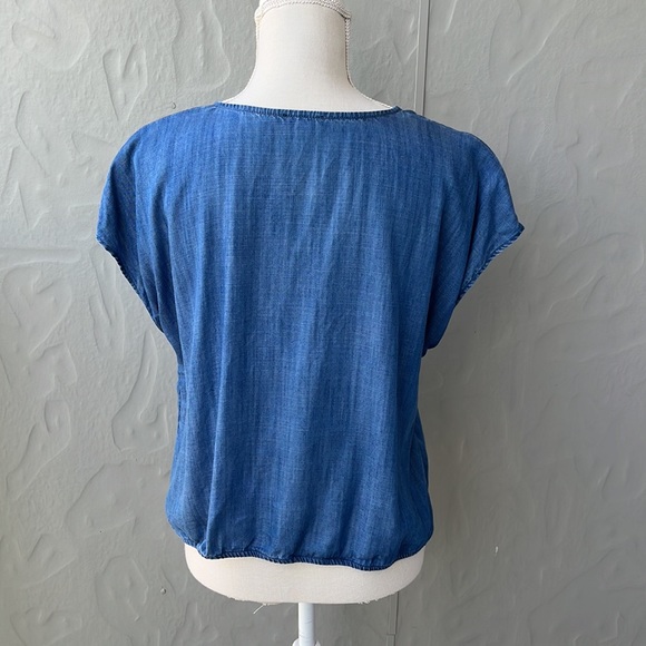 Talbots Button Up Tie Front Chambray Top Blue M Petite - Picture 3 of 7